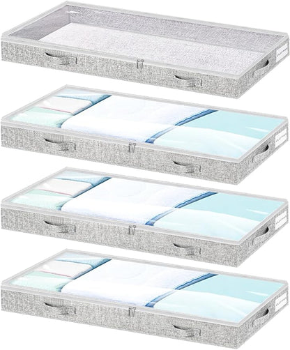 Low Profile Under Bed Storage, 3-Inch High Foldable Underbed Storage Bins with Lid & Zipper, No Structure, Super Slim Clothes Organizer for Crib Dorm Couch Low Bed, 6-Pack, Clear Top