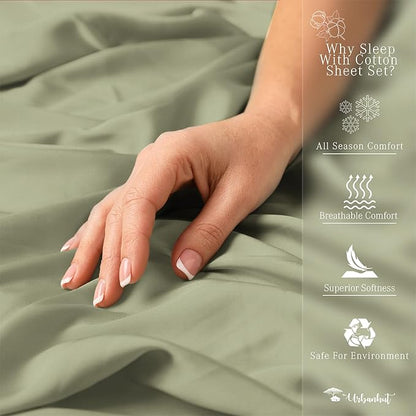 URBANHUT 800 Thread Count 100% Cotton Full Size Sheets, Luxury 4 Piece Full Bedsheets, Hotel Sheets Sateen Finish - Better Than Egyptian, 16" Elasticized Deep Pocket - Sage