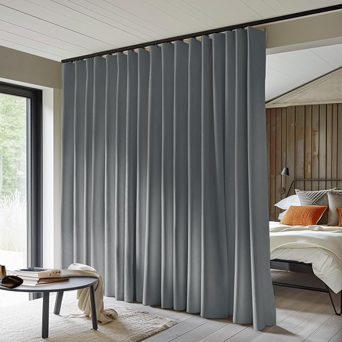 Room Divider Curtains Total Blackout Privacy Curtain Panel Room Thermal Insulated Noise Reduction Curtains for Bedroom Window Living Room Ceiling Track Curtain W 10 ft × H 8 ft Dark-Grey