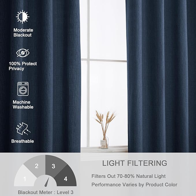 Linen Curtains 166 inch Length 2 Panels for High Ceiling Extra Long Thick Faux Linen Window Drapes Burlap Textured Curtains with Grommet for 2 Story High Living Room (52x166 Navy)