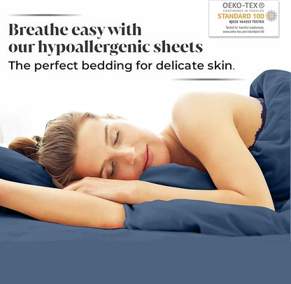 Luxury Bamboo Market | King Size Bed Sheet Set | 100% Viscose Made from Bamboo | Organically Grown | Ultra Soft | Cooling Sheets for Hot Sleepers | 17" Deep Pocket [Midnight Blue]