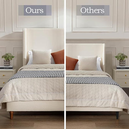 King Size Upholstered Bed Frame, Harper 54" Tall Headboard Platform Beds, Wingback Headboard Bedframes/No Box Spring Needed/Easy Assembly/Elegant Simplicit, Beige Boucle