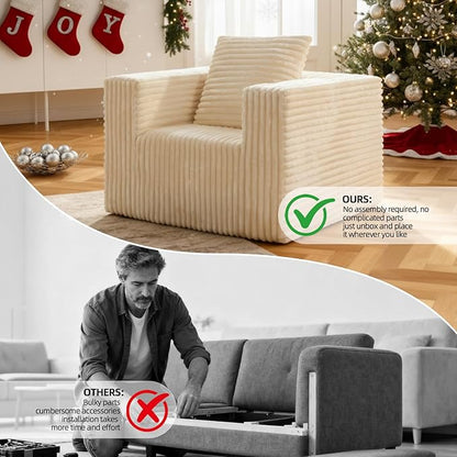 Single Cloud Sofa, Giant Bean Bag Chair with High Backrest & Wider Armrest, Foam Boneless Couch for Small Spaces, Comfy Furry Sofas with Pillows for Living Room, Bedroom, Apartment, Dorm, Office