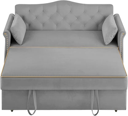 58" Velvet Sofa Bed, 3-in-1 Convertible Pull-Out Sleeper Sofa & Couch with Storage Bag and Adjustable Backrest,Perfect for Small Spaces, Living Room, or Office