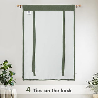 DriftAway Double Layer Linen Blackout Tie Up Curtains Thermal Insulated Fully Lined Balloon Roman Shade Bathroom Window Adjustable Rod Pocket for Small Window 39 Inch by 55 Inch Olive Green