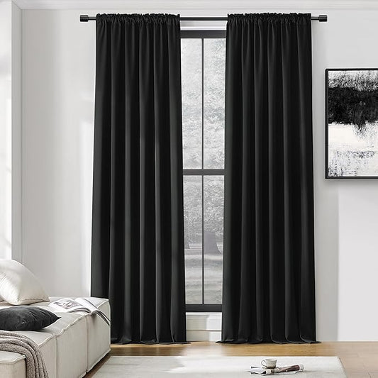 DONREN Backdrop 5FT x 9FT Curtains Panels - Energy Saving Thermal Insulated Solid Rod Pocket Blackout Draperies for Patio (1 Pair, 60 inches by 108 Inch Length,Black)