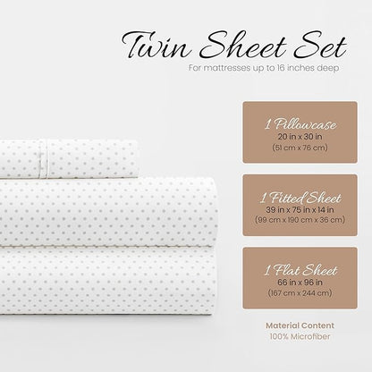 Linen Market Double-Brushed Patterned Microfiber Twin Sheet Set 3 Piece – Oeko-TEX Certified Ultra Soft & Wrinkle-Free - 16" Deep Pocket Sheets - Easy Care Twin Size - Stippled Light Gray