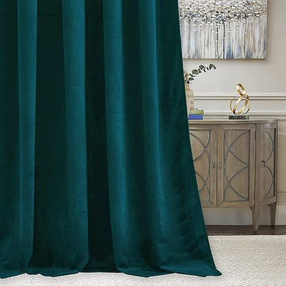 RYB HOME Teal Velvet Curtains 80 inches, Back Tab Soft Fabric Room Darkening Thermal Insulated Luxurious Home Decor Curtains for Living Room Bedroom, W 52" x L 80", 2 Panels Set