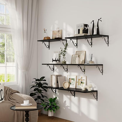 Dreamland Deep Floating Shelves, 40" W x 12" D Wall Shelves Set of 2, Wide Display Shelf Wall Mounted with Brackets, Bookshelf for Living Room, Bathroom, Bedroom, Black