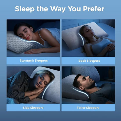 Sophia & William Cooling Bed Pillow for Sleeping (Standard Size) Adjustable Shredded Memory Foam Pillow for Side, Back and Stomach Sleepeers