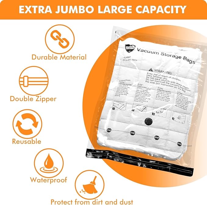 10 Large Vacuum Storage Bags with Electric Pump, Plastic Packaging Bags,Space Saver Bag for Clothes, Mattress, Blanket, Duvets, Pillows, Comforters, Travel