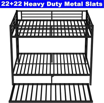Upgraded Version Thicken Metal Heavy Duty Queen Over Queen Bunk Bed with Trundle, Best Modern Style Stronger BunkBed Frame Queen Size with Ladders for Adults, Easy Assembly (with Trundle)