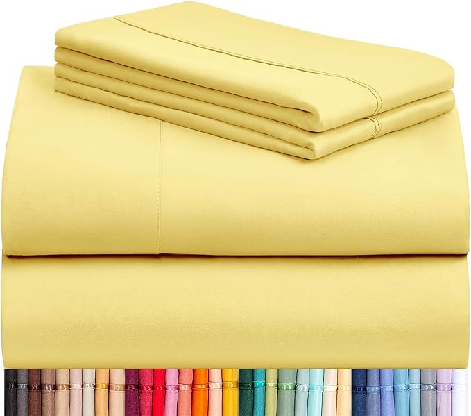 LuxClub 4 PC Sheet Set Bed Sheets Deep Pockets 16" Eco Friendly Wrinkle Free Cooling Machine Washable Hotel Bedding Silky Soft - Lemon King