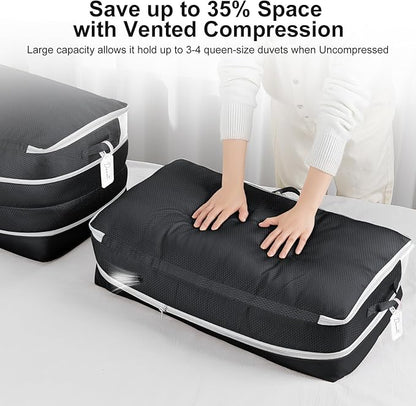 Comforter Storage Bag - Large Capacity Bedding Storage Bags Ultra Space Saving Self Compression Organizer, Washable Compression Bags for Storage Comforter Blanket Duvet Pillow, 2-Pack, Black