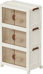 66 QT Large Plastic Storage Bins with Lids Open Front, Stackable Storage Containers with Wheels for Clothes, Home, Room, White, 3 Tiers