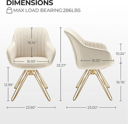 Zouron Mid Century Modern Swivel Accent Chair with Gold Metal Legs, Upholstered Desk Chair No Wheels, Side Office Arm Chair Vanity Chair for Small Space Home Office Living Room Bedroom, Beige