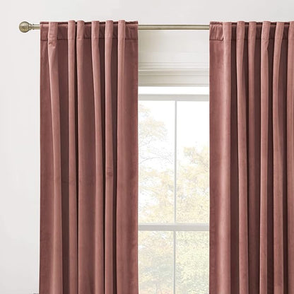 RYB HOME Soft Velvet Curtain for Home Decoration, Room Darkening Window Curtains & Drapes Thermal Insluated Noise Reuding Vertical Shade for Sliding Door Home Office, W52 x L84 inch, Wild Rose, 2 Pcs