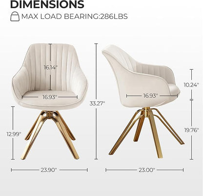 Zouron Mid Century Modern Swivel Accent Chair with Gold Metal Legs, Upholstered Swivel Chair No Wheels, Side Accent Arm Chair Vanity Chair for Small Space Home Office Living Room Bedroom, Off White