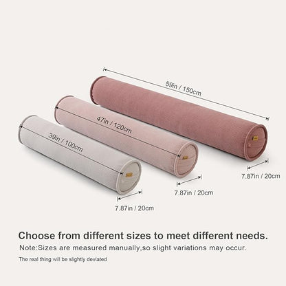 Long Round Body Pillow for Adults – Corduroy Cervical Roll Bolster Pillow, Firm Support for Spine Alignment & Side Sleeping,39 x 7.87 Inches,Pink