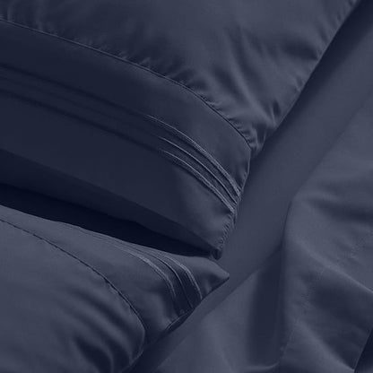 Mellanni King Sheet Set - 6-Piece Iconic Collection Bedding, (Including 4 Pillowcases), 21-Inch Extra Deep Pocket, Easy Care, Ultra Soft, Cooling Sheets, Brushed Microfiber - Navy Blue