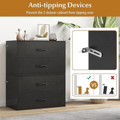 Giantex Stackable Drawers for Closet, 2-Drawer Short Dresser, Multi-Purpose Storage Cube with Anti-Scratch Pads, Anti-Tipping Devices, Storage Cabinet for Living Room, Entryway, Home Office (1, Black)