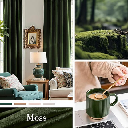 Lazzzy Velvet Blackout Curtains Thermal Insulated Room Window Drapes Super Soft Luxury Curtains for Living Room Bedroom Rod Pocket 2 Panels, Moss, 52" W x 120" L