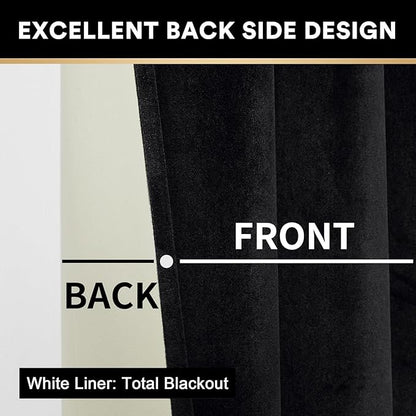 Joydeco 100% Blackout Velvet Curtains for Bedroom 120 Inches Long 2 Panels, Back Tab/Rod Pocket Living Room Drapes, Thermal Insulated Soundproof Heavy Duty Curtains for Windows,52W x 120L,Black