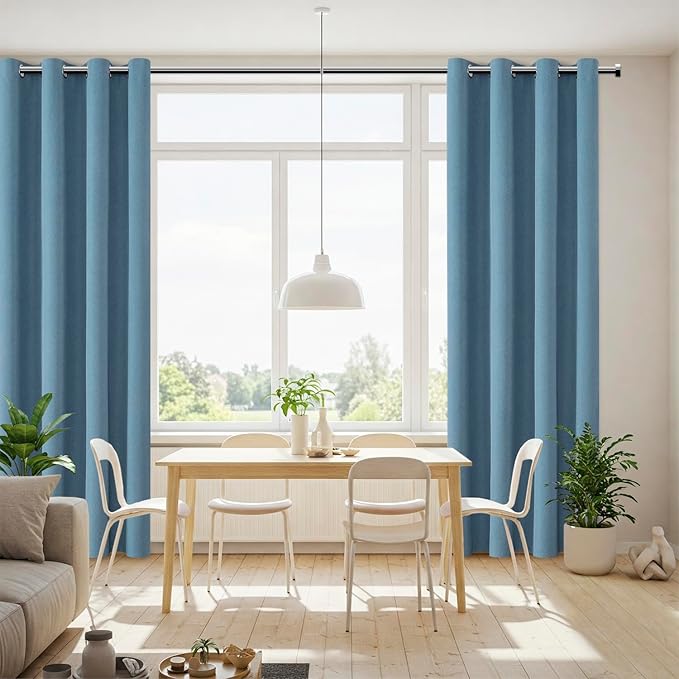 ChrisDowa 100% Blackout Blue Solid Curtains 72 Inches Long 2 Panels for Bedroom Living Room,Farmhouse Room Darkening Thermal Insulated Soundproof Grommet Top Window Treatment Drapes,52x72