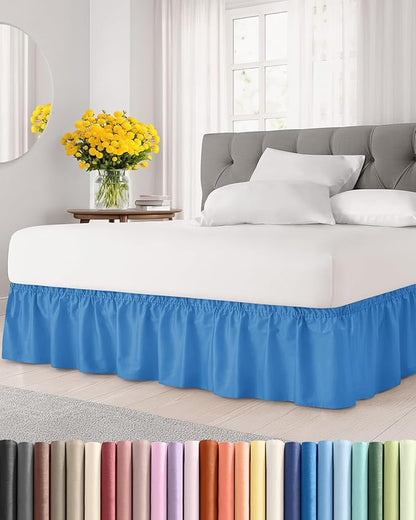 Wrap Around Dust Ruffle Bed Skirt - Royal Blue - for King Size Beds w/ 12 Inch Drop - Easy Fit Elastic Strap - Adjustable Pleated Bedskirt w/Brushed Fabric - Wrinkle Free, Women, Men, Kids & Teens