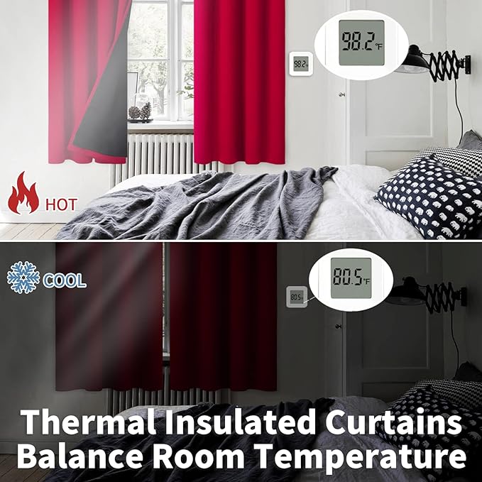 BGment Christmas 100% Blackout Curtains Thermal Insulated with Liner for Living Room Decoration - Grommet Double Layer Energy Saving Bedroom Curtain Drapes (42 x 84 Inches, Red, 2 Panels)