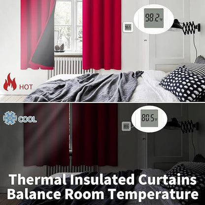 BGment Christmas 100% Blackout Curtains Thermal Insulated with Liner for Living Room Decoration - Grommet Double Layer Energy Saving Bedroom Curtain Drapes (42 x 84 Inches, Red, 2 Panels)