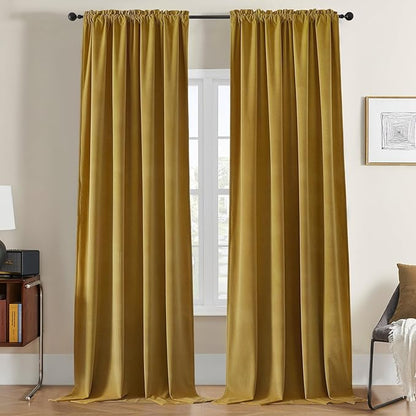 Joydeco Brown Velvet Curtains 63 inch Length 2 Panels, Luxury Blackout Rod Pocket Thermal Insulated Window Curtains, Super Soft Room Darkening Drapes for Living Dining Room Bedroom,W52 x L63 inches