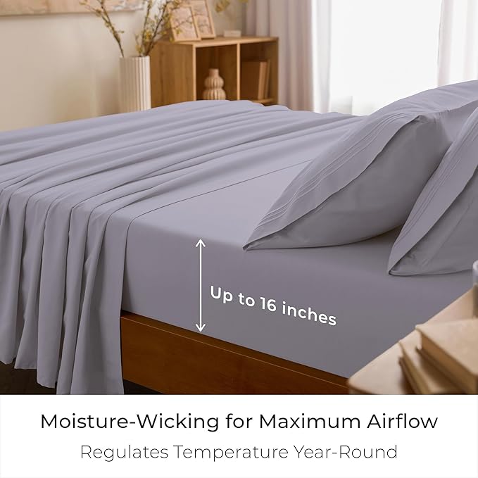 Mellanni Full Sheet Set - 6-Piece Iconic Collection Bedding, (Including 4 Pillowcases), 16-Inch Deep Pocket, Easy Care, Extra Soft, Cooling Sheets, Brushed Microfiber - Lavender