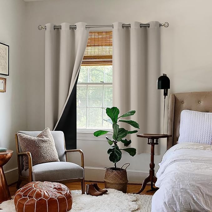 BGment Thermal Insulated 100% Blackout Curtains for Bedroom with Black Liner, Double Layer Full Room Darkening Noise Reducing Grommet Curtain (42 x 72 Inch, Cashmere, 2 Panels)