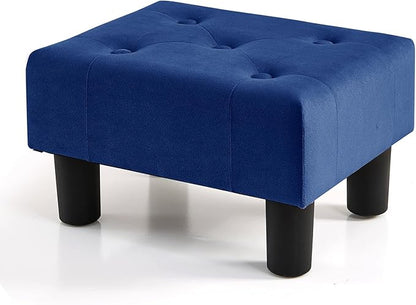 BRIAN & DANY Small Foot Stool, Velvet Foot Stools with Legs, Stable Small Footstool for Living Room, Blue