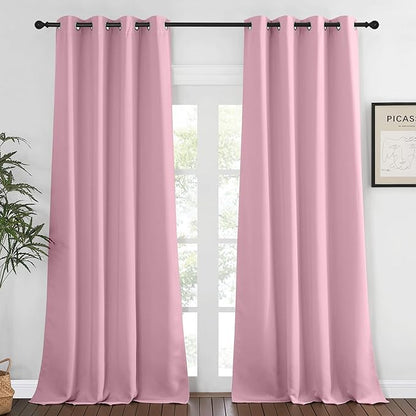 NICETOWN Blackout Curtains 120 inch Length for Sliding Glass Door, Grommet Thermal Insulated Room Darkening Sound Reducing Drapes for Room Divider, 1 Panel, W52 x L120, Rouge Pink