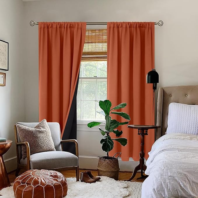 BGment Terracotta 100% Blackout Curtains for Living Room, Fall Full Room Darkening Noise Reducing Bedroom Curtains 84 Inch Length, Thermal Insulated Rod Pocket Window Drapes 2 Panels, 52 Inch Wide