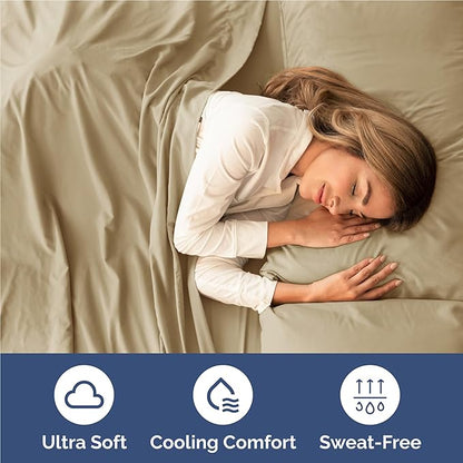 Twin XL 4 Piece Sheet Set - Cooling, Comfy & Breathable - Hotel Luxury Bedding, Includes Fitted Sheet for Women, Men, Kids and Teens - 1 Flat, 1 Fitted Sheet, 2 Pillowcases with Deep Pockets - Beige