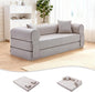 78.5" Convertible Sleeper Sofa Bed, Faux Leather Folding Floor Sofa with Pullout Bed&2 Pillows, No Assembly Modern Boneless Couch Compression Sofa in Box with Storage Pocket for Living Room, Beige