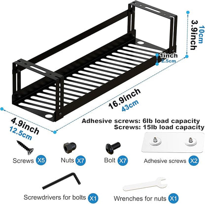 Under Desk Cable Management Tray, 17 in Metal Cable Tray Basket for Wire Management, Power Strip Holder, Cord Organizer, Wire Tamer for Home/Office Desk Cable Hider Black