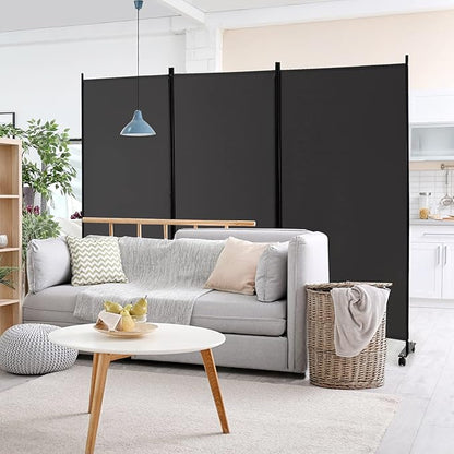 GOFLAME 3 Panel Folding Room Divider, 6FT Rolling Privacy Screen with Lockable Wheels, Portable Room Partition Screen, Freestanding Wall Divider and Separator for Home Office, Grey