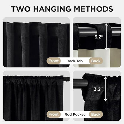 Joydeco Black 100% Blackout Curtains 84 Inch 2 Panels, Luxury Thermal Insulated Black Velvet Curtains for Bedroom Living Room, Soundproof Blackout Window Drapes, Rod Pocket & Back Tab (42W x 84L)