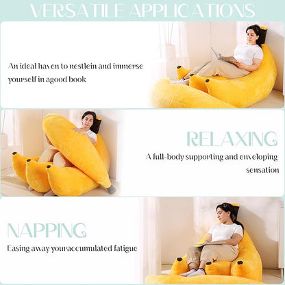 Banana Bean Bag Chair with Ottoman, Floor Sofa Bed with Footrest, Comfy Convertible Lounger for Adults, Plush Couch for Bedroom, Living Room or Dorm, L-Yellow