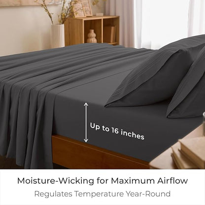 Mellanni California King Sheet Set - 6-Piece Iconic Collection Bedding, (Including 4 Pillowcases), 16-Inch Deep Pocket, Easy Care, Extra Soft, Cooling Sheets, Brushed Microfiber - Gray