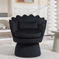 360° Swivel Accent Chair, Mid-Century Modern Velvet Barrel Chair, Comfy Shell Shape Arm Chair with Lumbar Pillow for Living Room, Bedroom, Office, Black