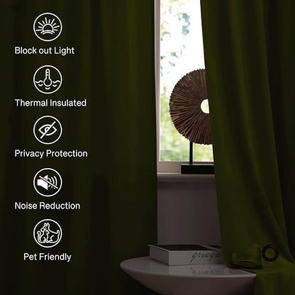 StangH Olive Green Christmas Curtains Elegant Velvet Room Darkening Curtains for Office, Heavy Soft Drapes for Dining Room, Earthy Tone Home Decor, W52 x L94, 2 Panels