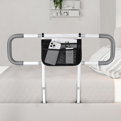 Bed Rails for Elderly Adults Safety - Extended Bed Assist Rail for Seniors - Adjustable Beds Side Rails Handle Support Bar Bed Guard with Storage Bag & Fixing Strap, Fit King Queen Full Twin Beds