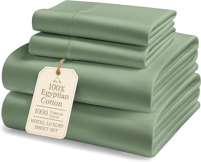 LANE LINEN 100% Egyptian Cotton Bed Sheets - 1000 Thread Count, 4PC Full Sheets Set, Long Staple Bedding Sheets, Sateen Weave, Luxury Hotel Sheets, Fits Upto 15" Mattress - Iceberg Green