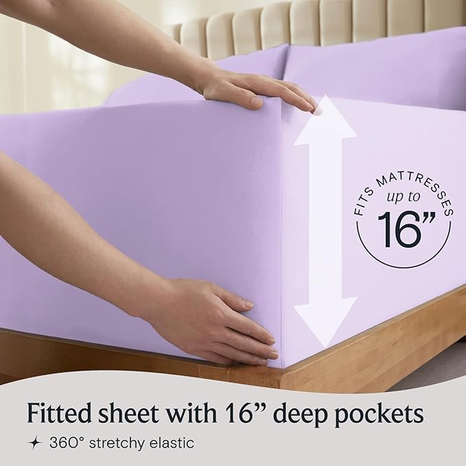 LuxClub 4 PC California King Sheet Set, Deep Pockets Wrinkle Free Cooling Bed Sheets Hotel Bedding for Women, Men, Includes 1 Fitted Sheet, 1 Flat Sheet and 2 Pillowcases-Lavender