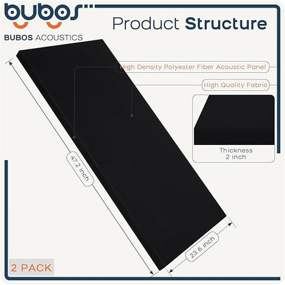 BUBOS 2 PCS Fabric Acoustic Panels,47.2''x23.7'' Decorative Sound Dampening Panels, Art Large Acoustic Wall Panels for Studios, Office, Home Theater,Max CavityPro Balck